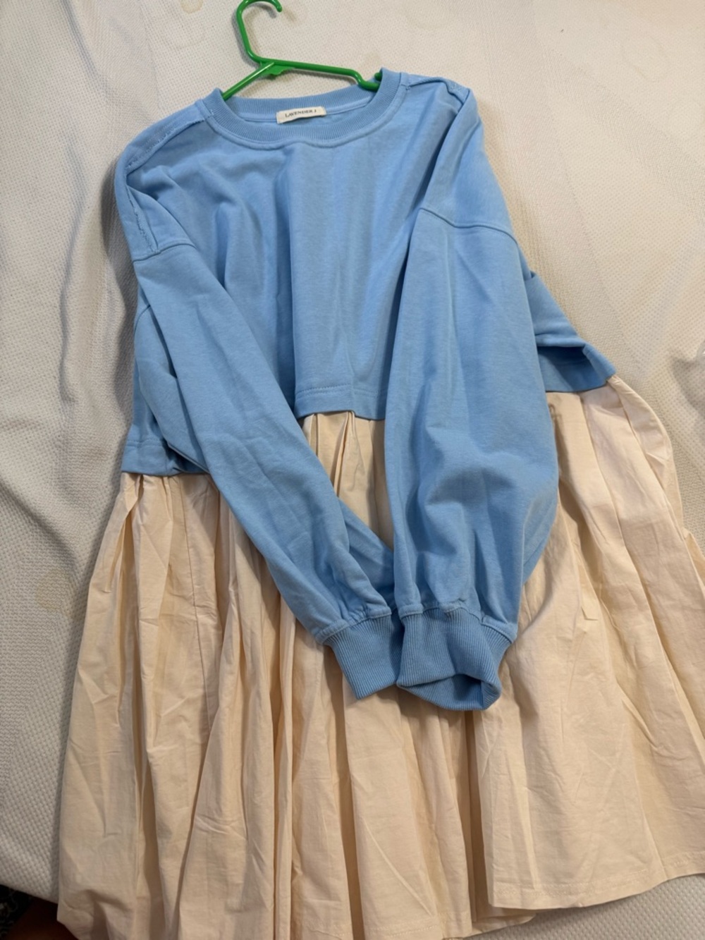 Light Blue and Cream Midi Dress - Pleated Skirt